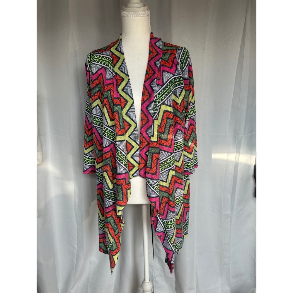 Flamingo Urban,Open Front Waterfall Cardigan Large, aztec print. A99